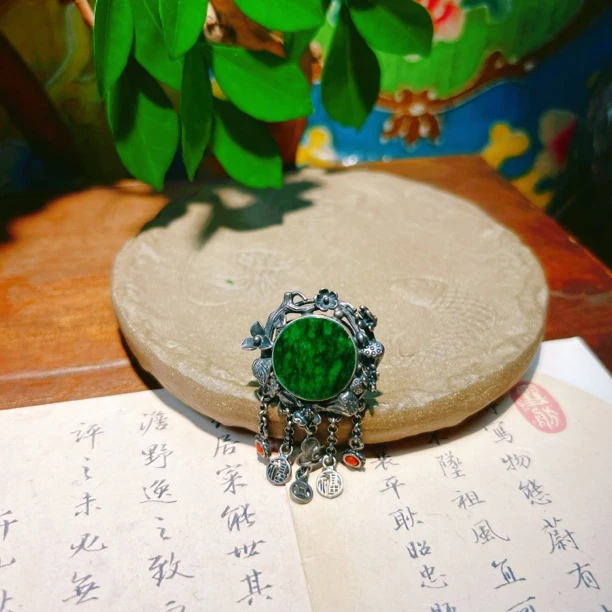 锦钰原创设计翡翠台湾工镶嵌戒指活口可调节