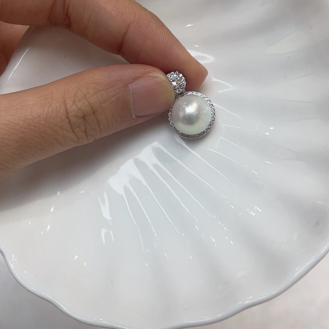银S925镶嵌海水珍珠吊坠(不含链)