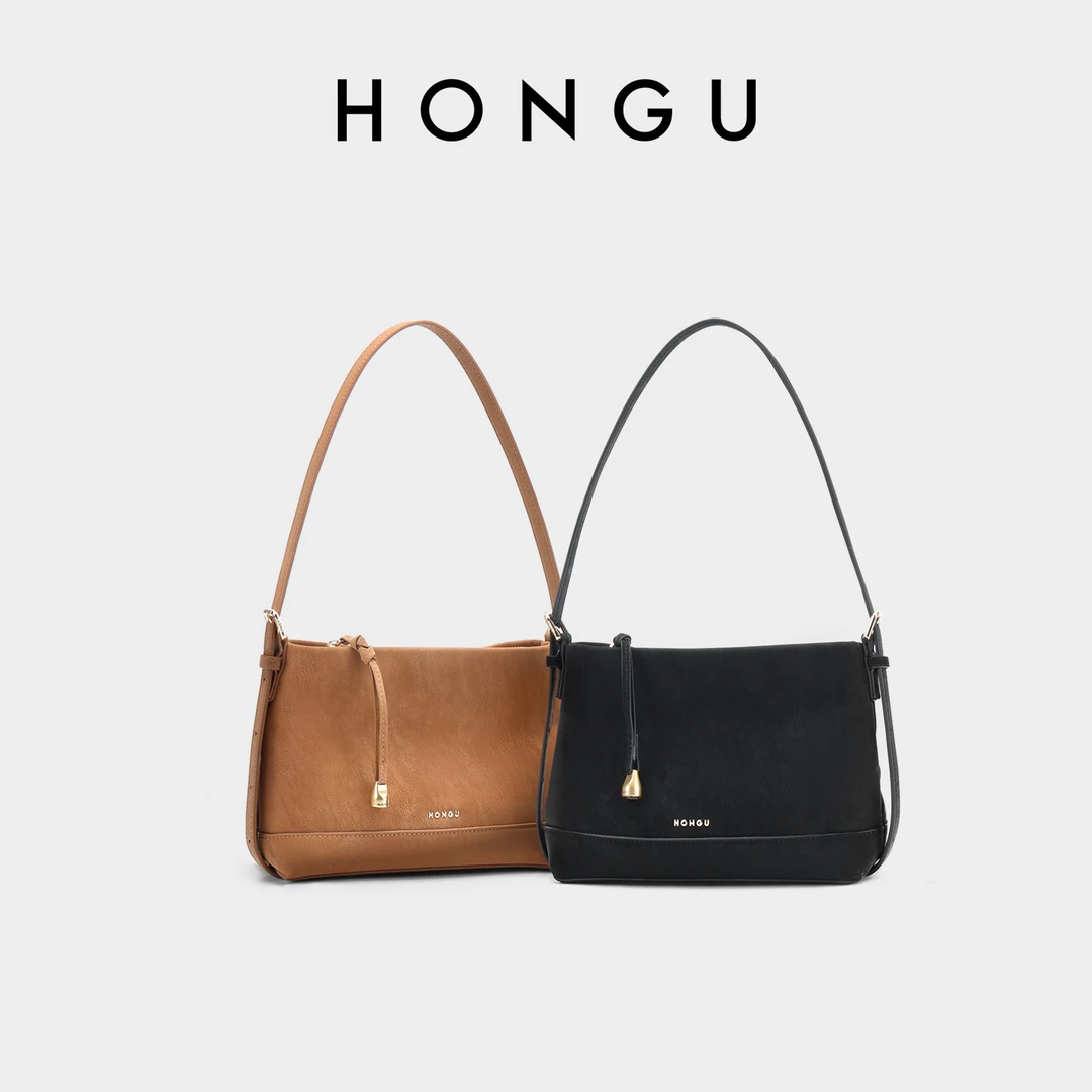 HONGU/红谷女包新款单肩包手拎斜挎包真皮通勤百搭腋下包大容量