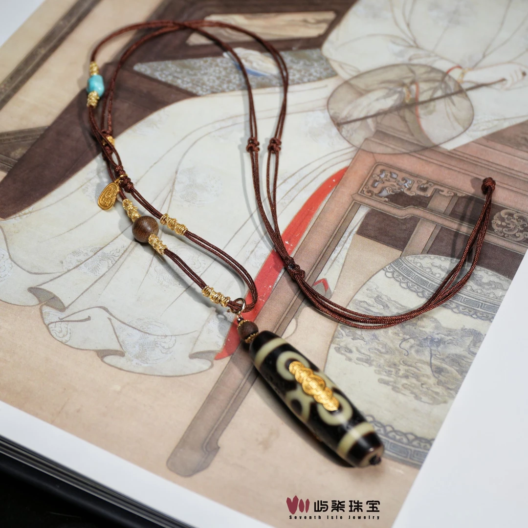 【要努力】A1332 玛瑙18k金镶嵌 天珠 五眼珠珠币币颈饰
