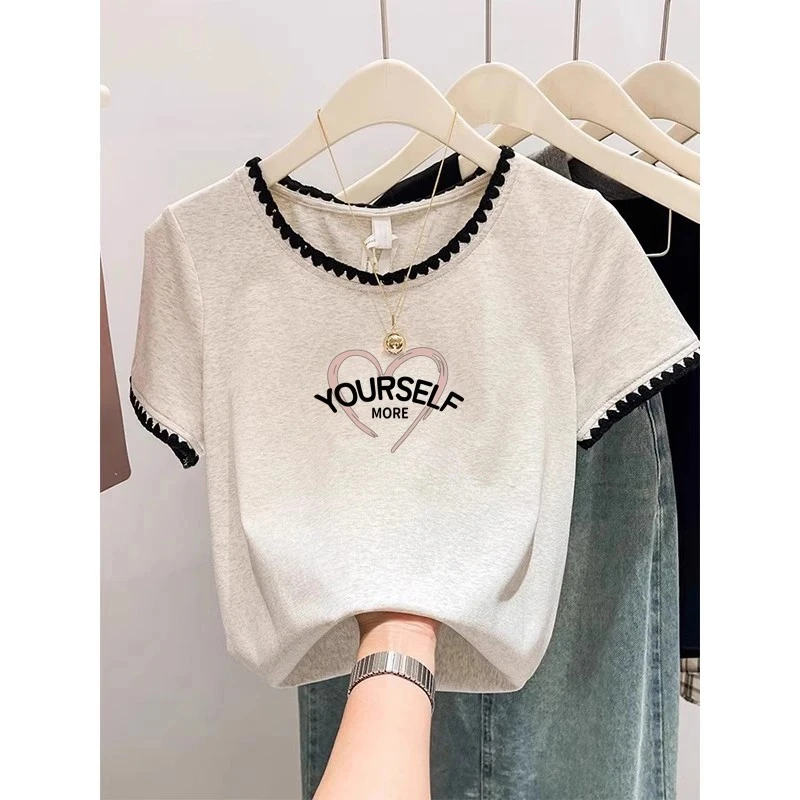 特大码300斤纯棉短袖t恤女装宽松显瘦撞色正肩胖mm圆领春夏季上衣