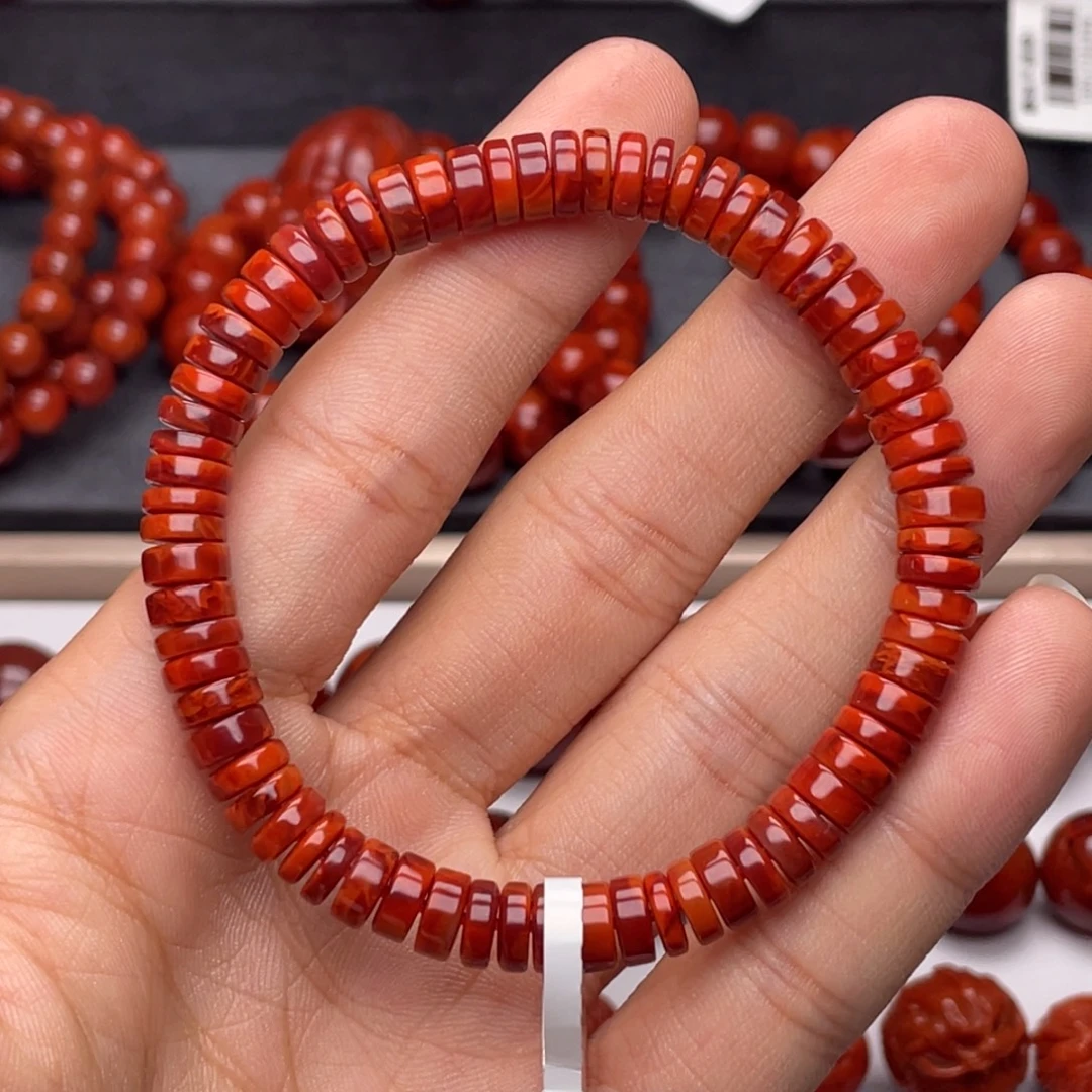 南红玛瑙未镶嵌手串H7mm顶品收藏满肉妖孽牛血火焰直切药片手串