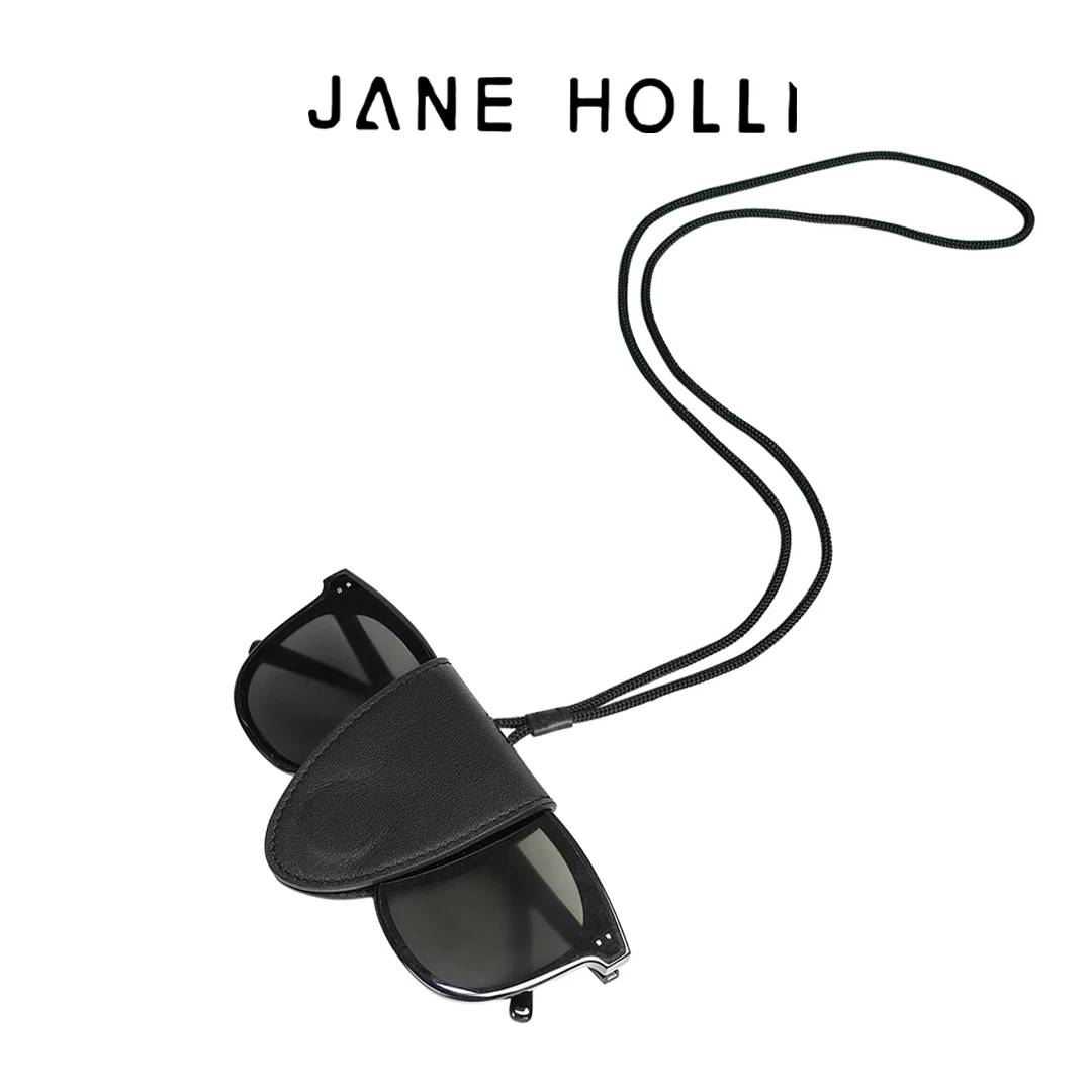JANE HOLLI高品质真皮黑色眼镜绳配饰挂绳极简风时尚百搭女手工