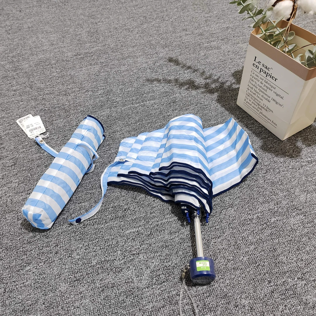 170g超轻三折日单捡漏天蓝色清新条纹学生可用晴雨伞便携好看质感