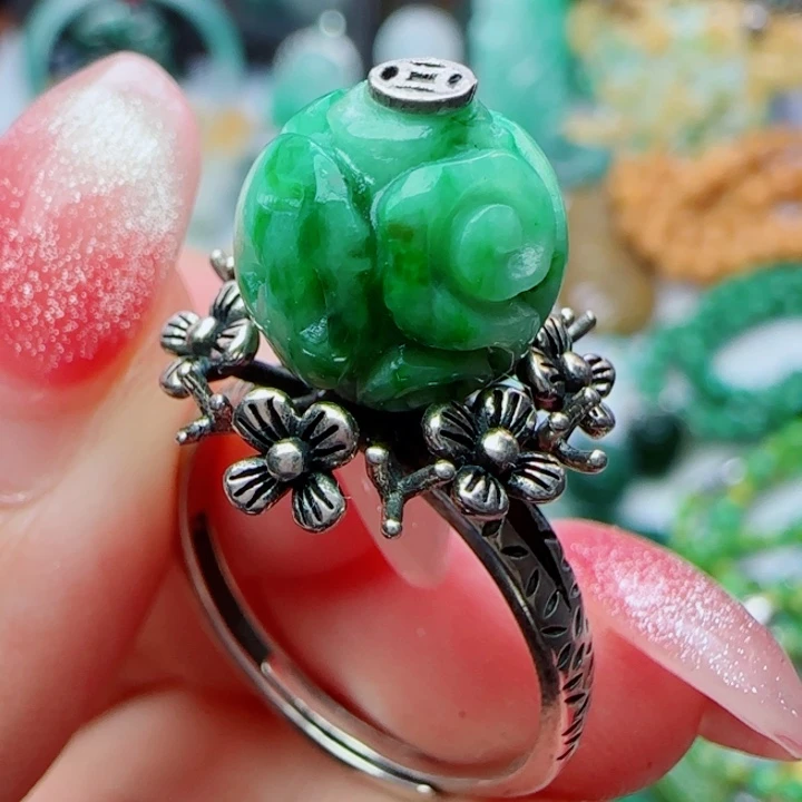 银S925镶嵌戒指翡翠天然A货30