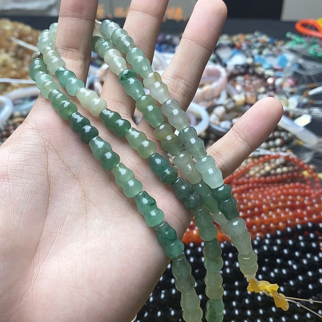 玛瑙/玉髓合金珠宝半成品一条天然14x8mm绿东岭葫芦