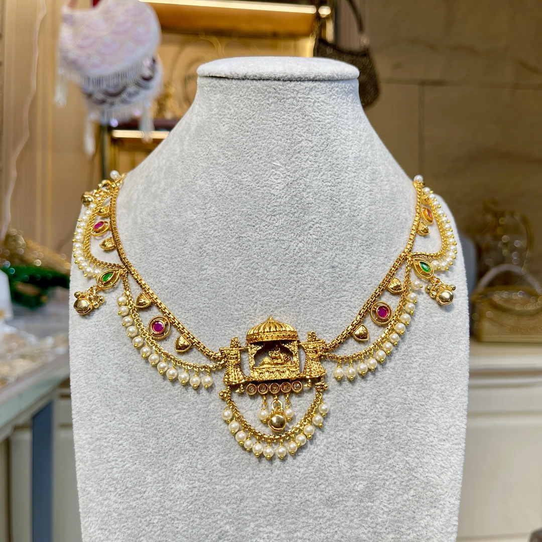 铜合金玻璃脚链 【02699】印度印巴脚链项链手工复古轻奢金色重工