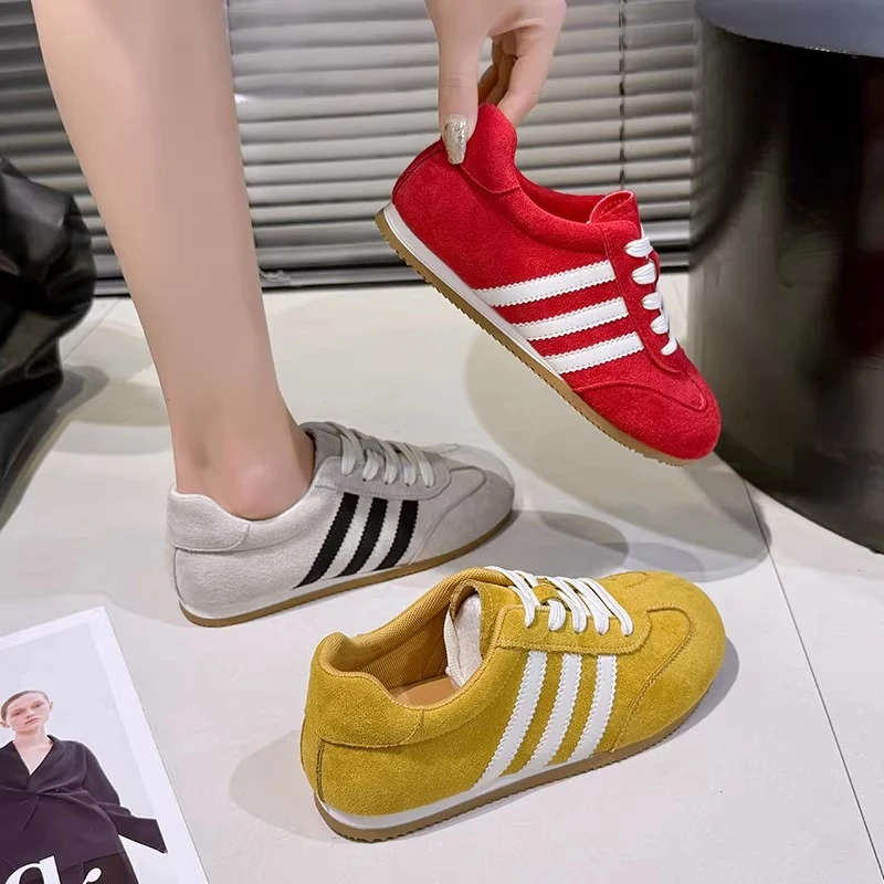 复古圆头德训鞋女2025新款夏季百搭休闲运动板鞋平底轻便跑步鞋子