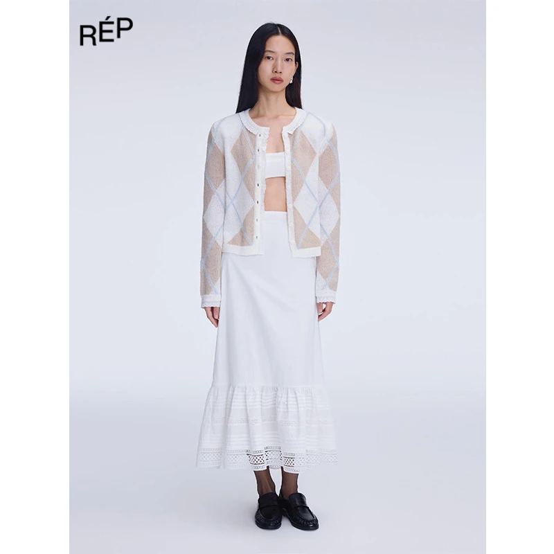 REP-TOMMY ZHONG设计师品牌白色法式花边荷叶中长裙 25FW女装新品