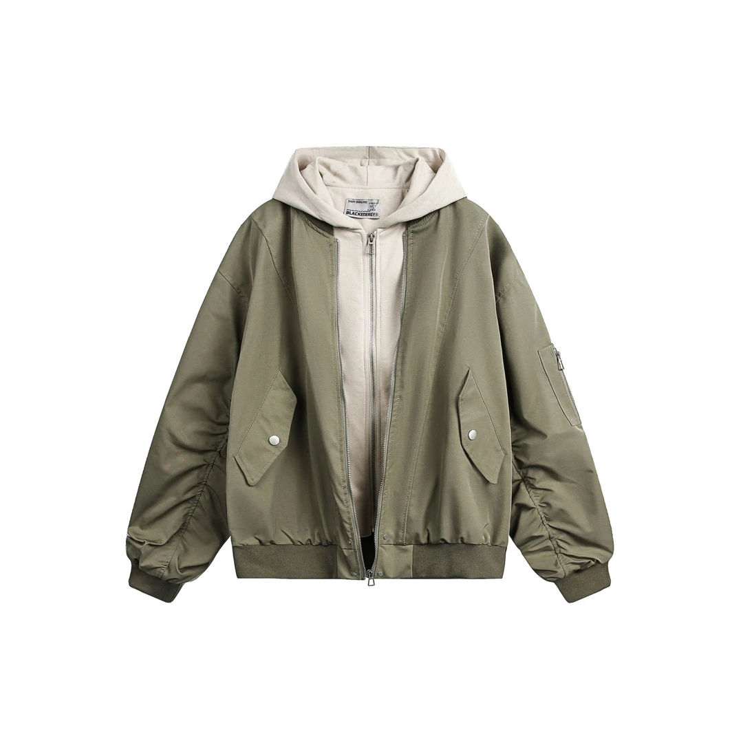 麻瓜兄弟美式假两件拼接飞行员夹克男女复古潮牌宽松小众百搭外套