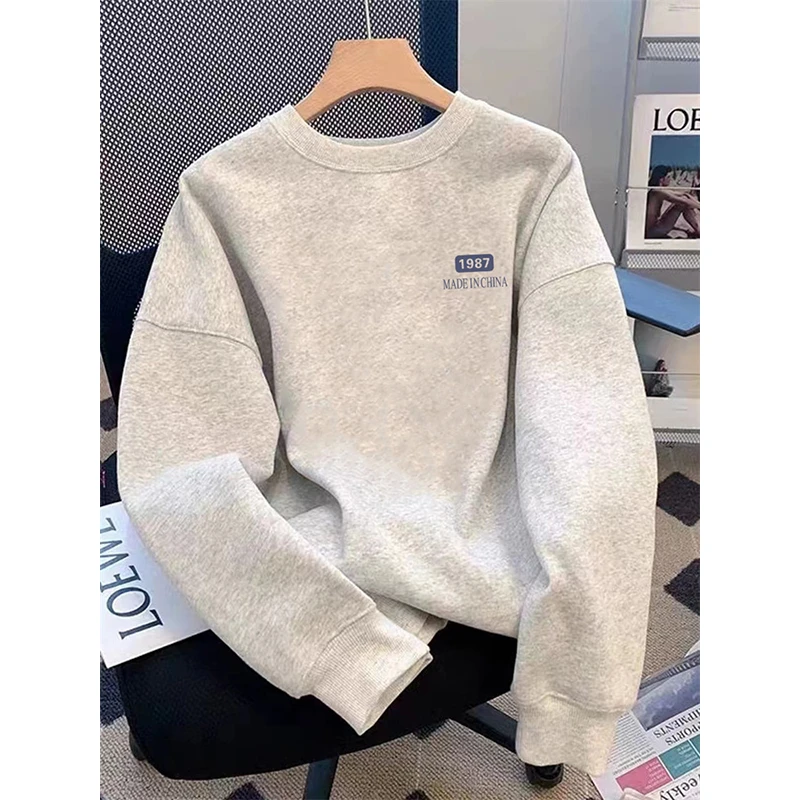 2025年新款秋冬季爆款设计感圆领灰色卫衣女秋冬套头加绒加厚上衣