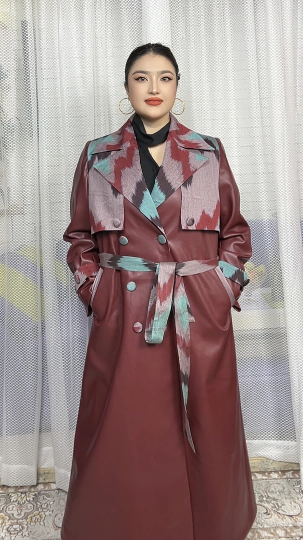 艾德莱斯西装领皮衣长款厚款法式长袖ئەنگىلاخۇڭ