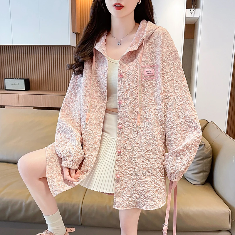 连帽薄衬衫外套少女夏季2025新款初高中学生宽松高级感外搭空调衫