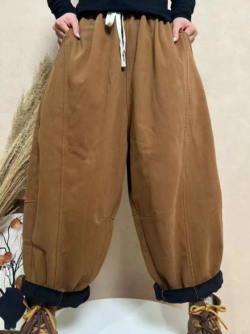 HY   860竖分割线捏皱加绒裤