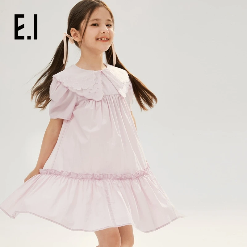 ei童装女童短袖连衣裙中大童蝴蝶领森系公主裙D8242886711