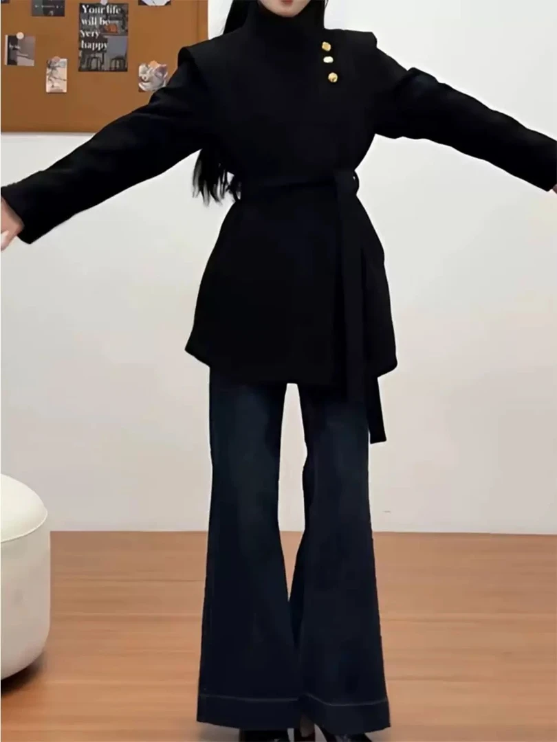 秋冬不规则工艺绑带妮子风衣外套#99570