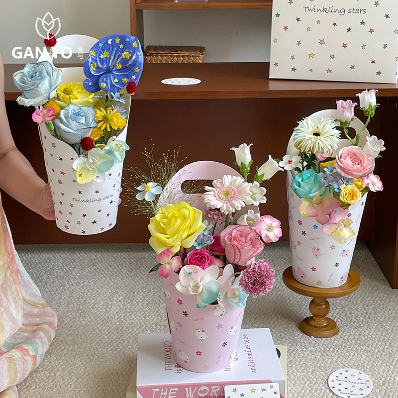 港与【教师节】花朵小猫创意手提盒鲜花花束插花盒花艺花店包装盒