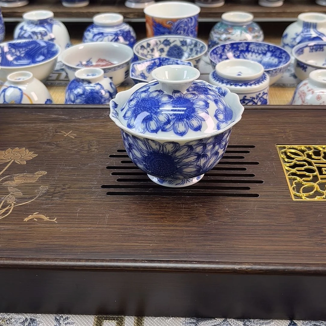 手绘满工向日葵盖碗