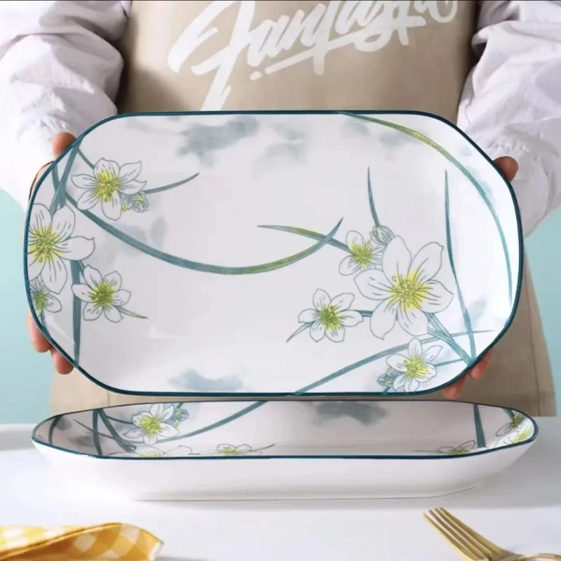 12英寸水仙花鱼盘微波炉洗碗机可用家用鱼盘