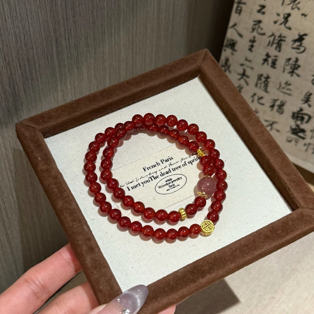 【红红火火】红玛瑙双圈手链小众设计