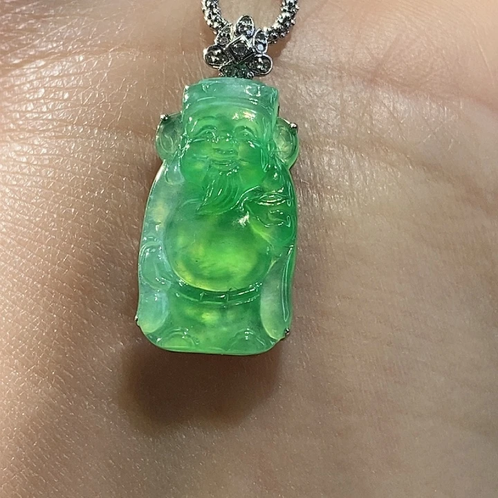 翡翠18K金镶嵌吊坠(不含链)财神