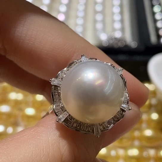 银S925镶嵌戒指海水珍珠13.97