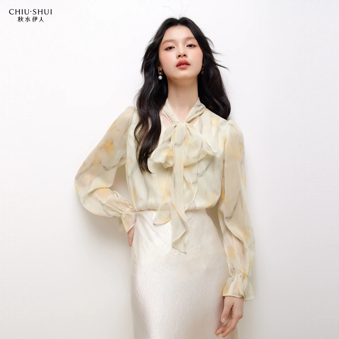【丽公主】秋水伊人时尚雪纺衫春季飘带设计上衣625102A060278