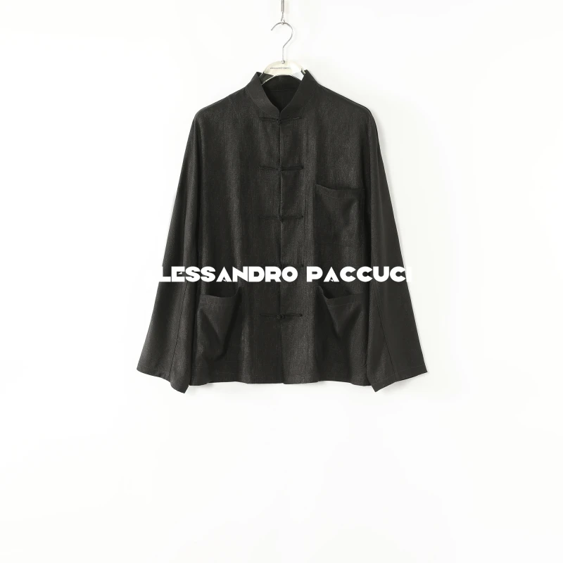 AP洛哥52059WT【黑标限量/暮染】桑蚕丝立领新中式手工盘扣暗纹外套