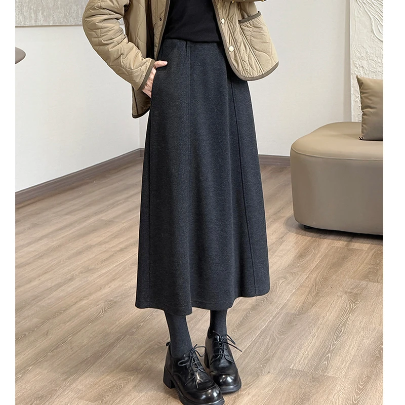 毛呢半身裙女秋冬季2025新款梨形身材显瘦伞裙半裙气质a字长裙子