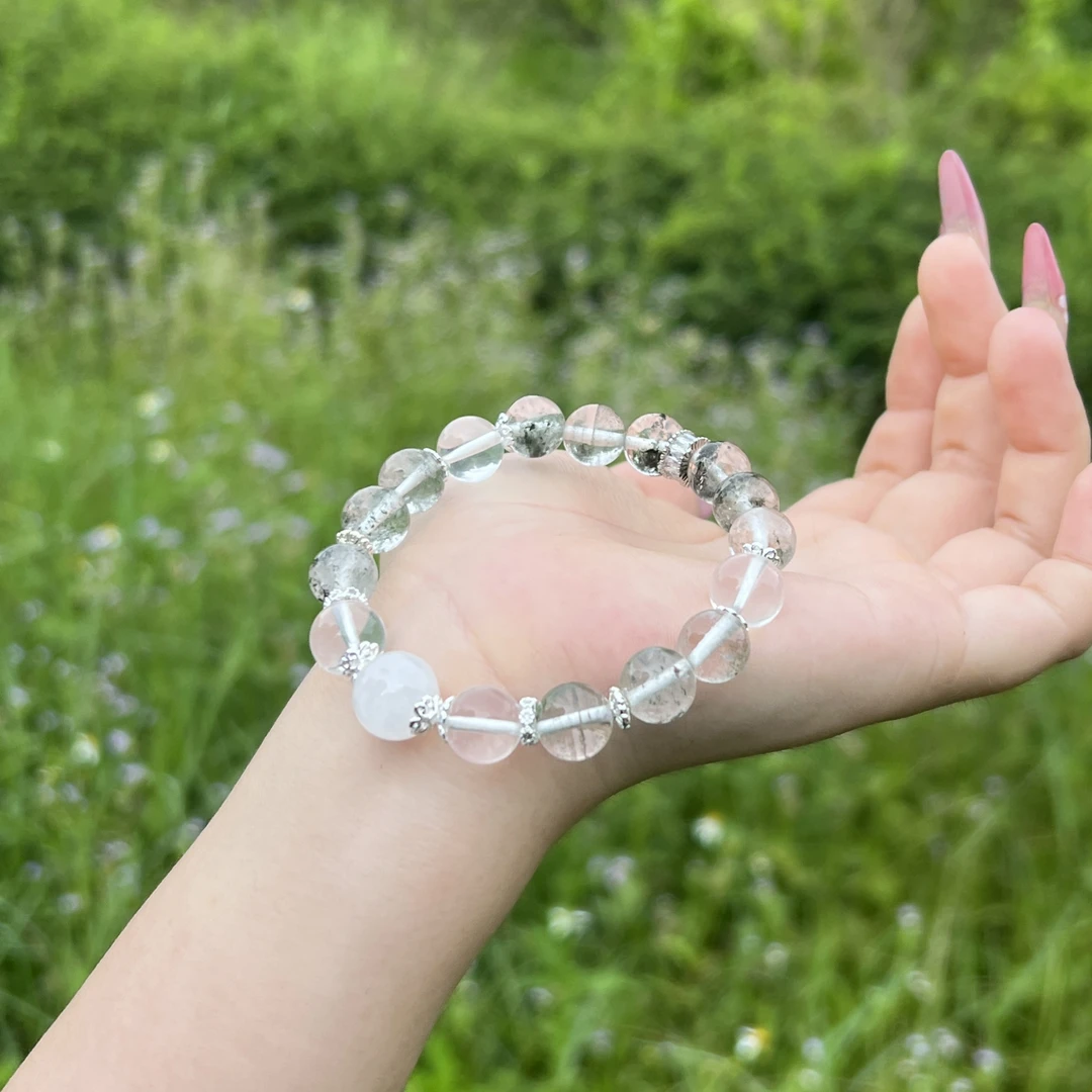 【椿见】天然绿幽灵白水晶设计款手串夏天单圈女手链礼物多样性发一