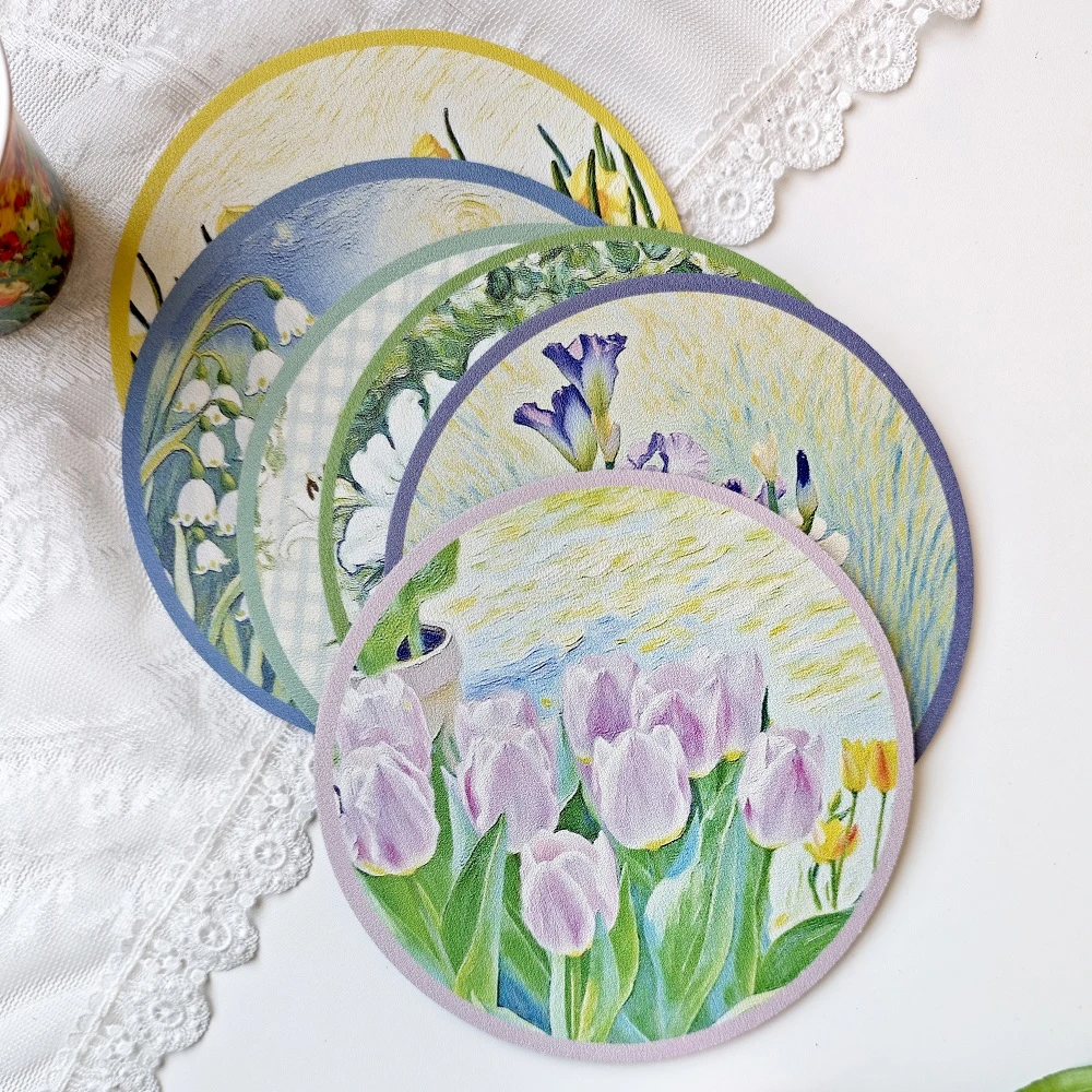 喵植原创花卉系列硅藻泥吸水杯垫隔热垫锅垫办公桌餐桌沥水餐垫