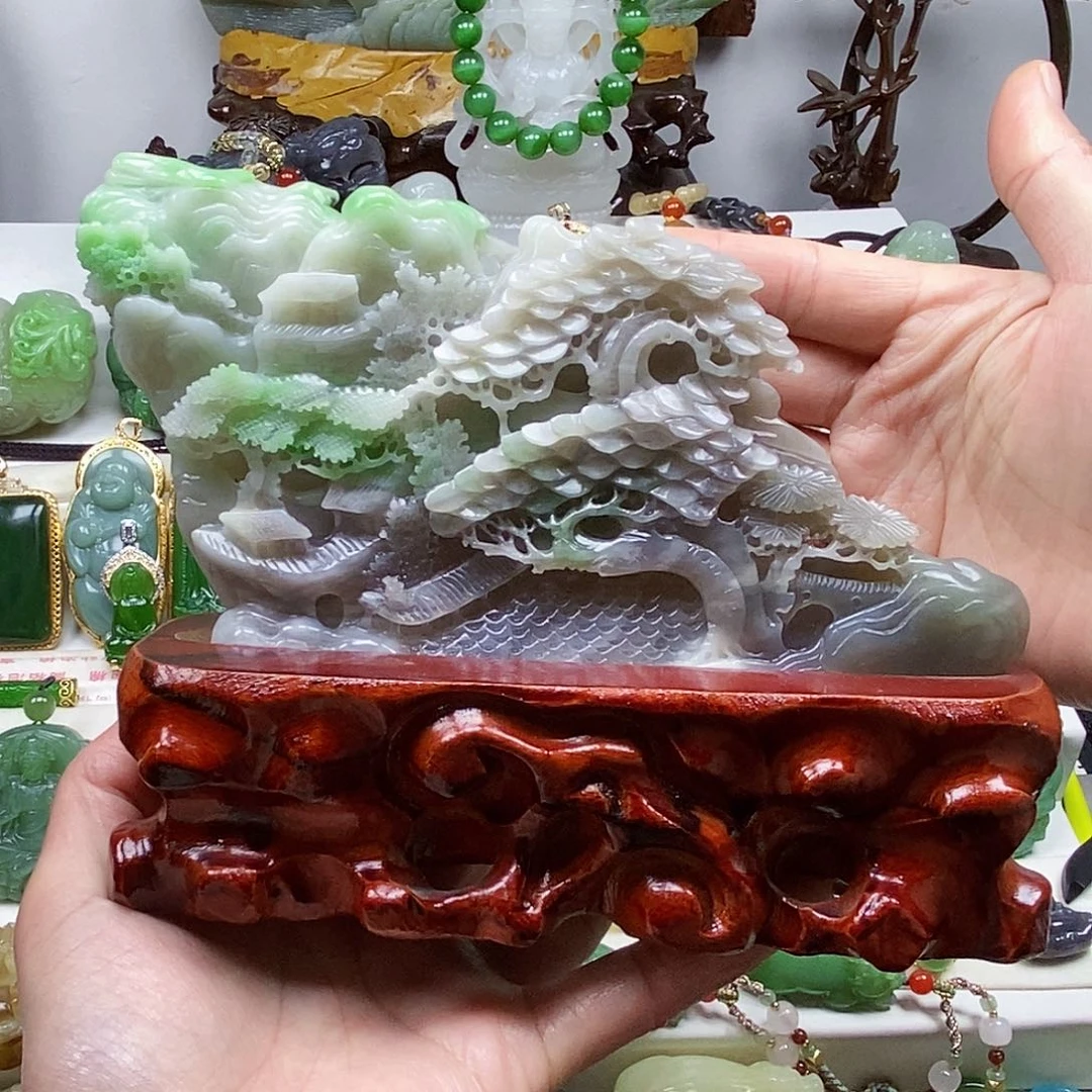 和田玉翠青大摆件未镶嵌