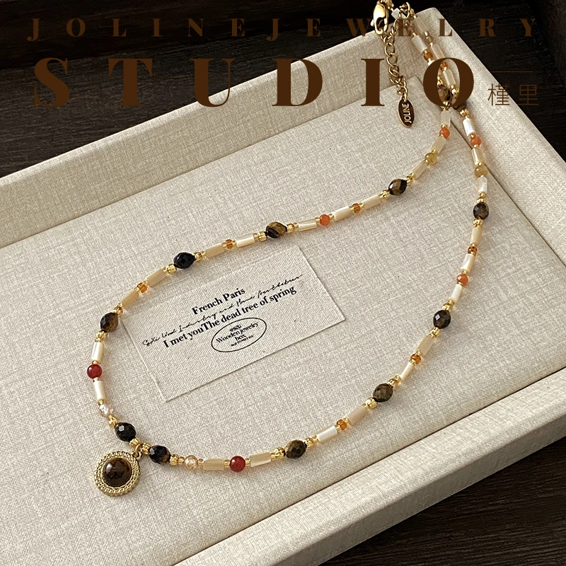 「慕白」复古串珠项链女2025新款爆款锁骨链小众配饰