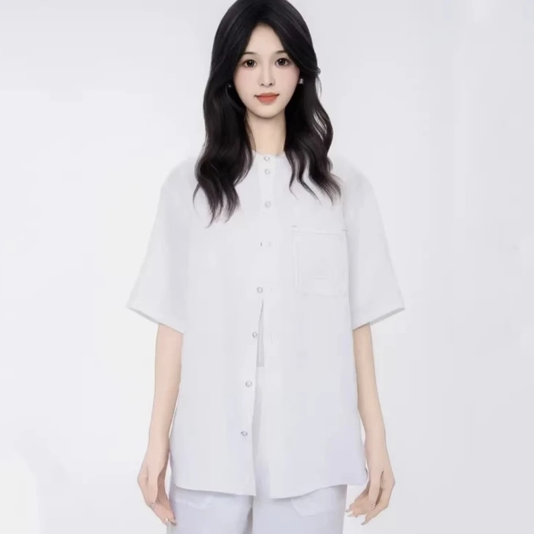 AMASS/阿玛施新款休闲宽松时尚短袖衬衣百搭翻领排扣衬衫  530060