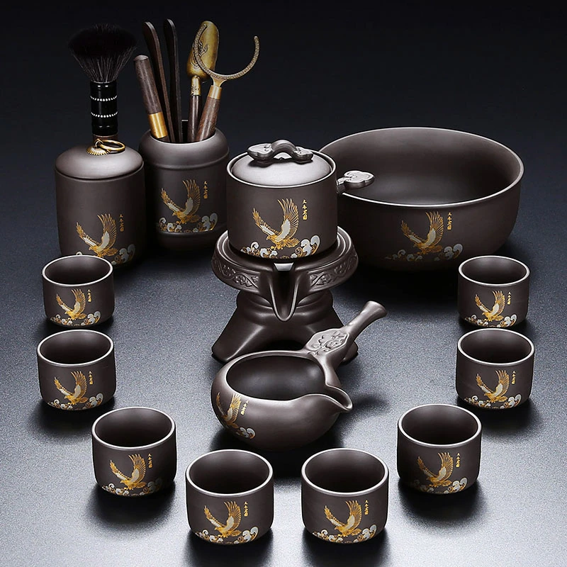 紫砂懒人茶具大展宏图功夫泡茶套装复古防烫手自动石磨旋转冲茶器