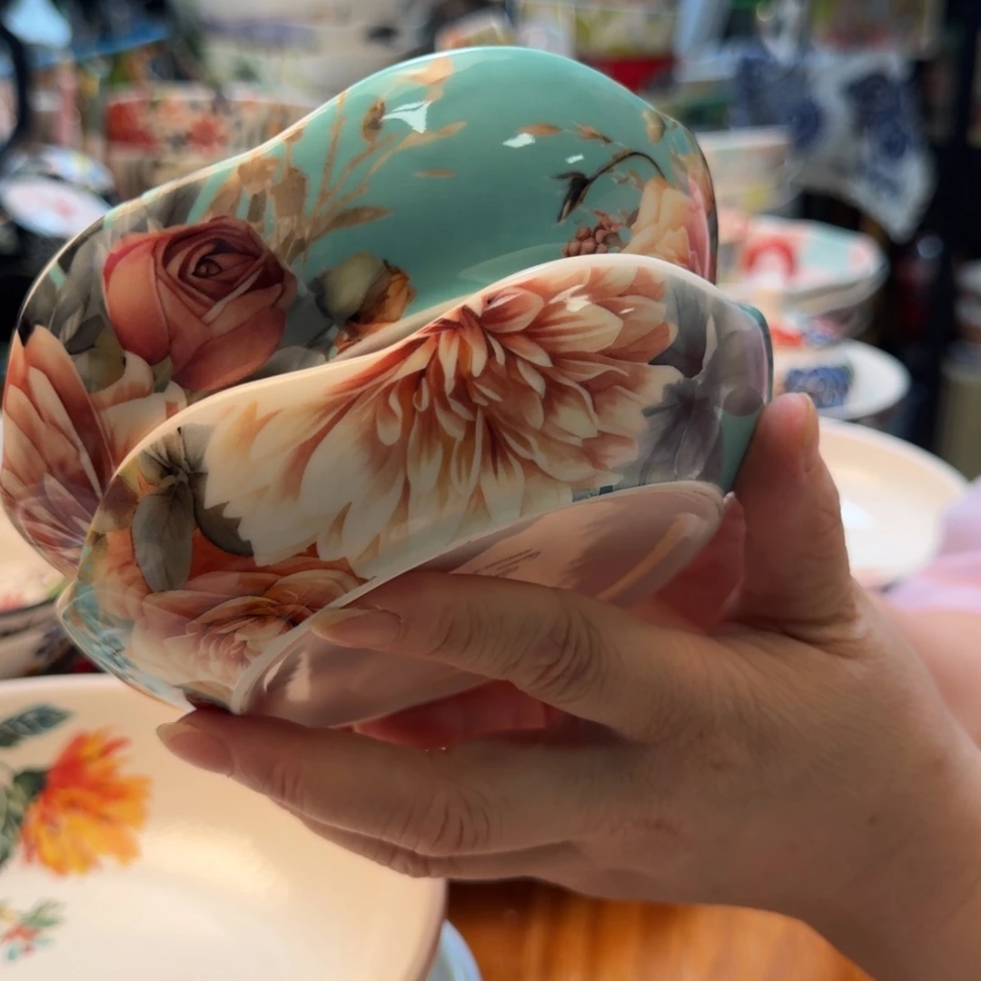 陶瓷5.5英寸牡丹花小碟2只