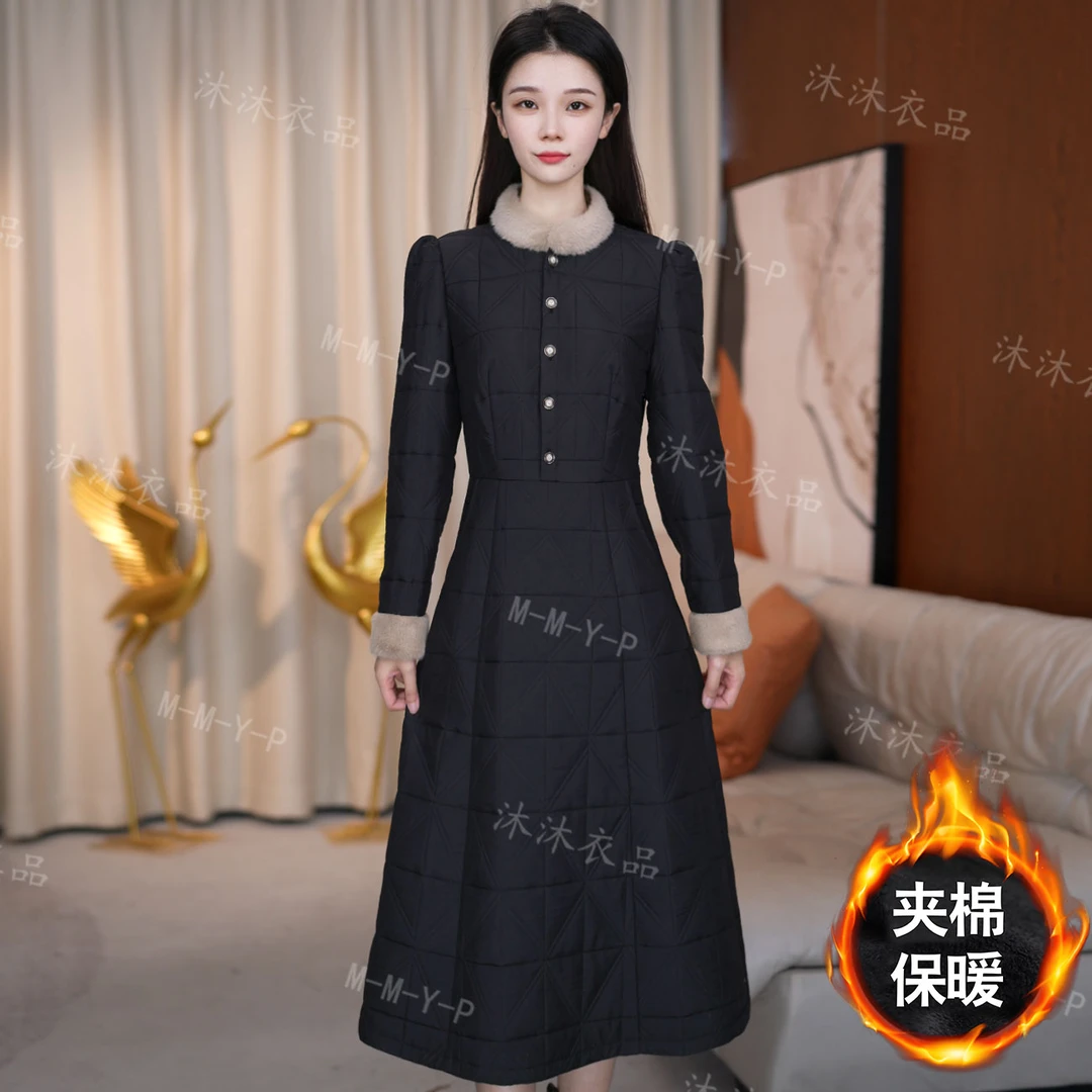 连衣裙黑色裙子新款法式气质长袖收腰修身保暖秋冬黑色裙子气质