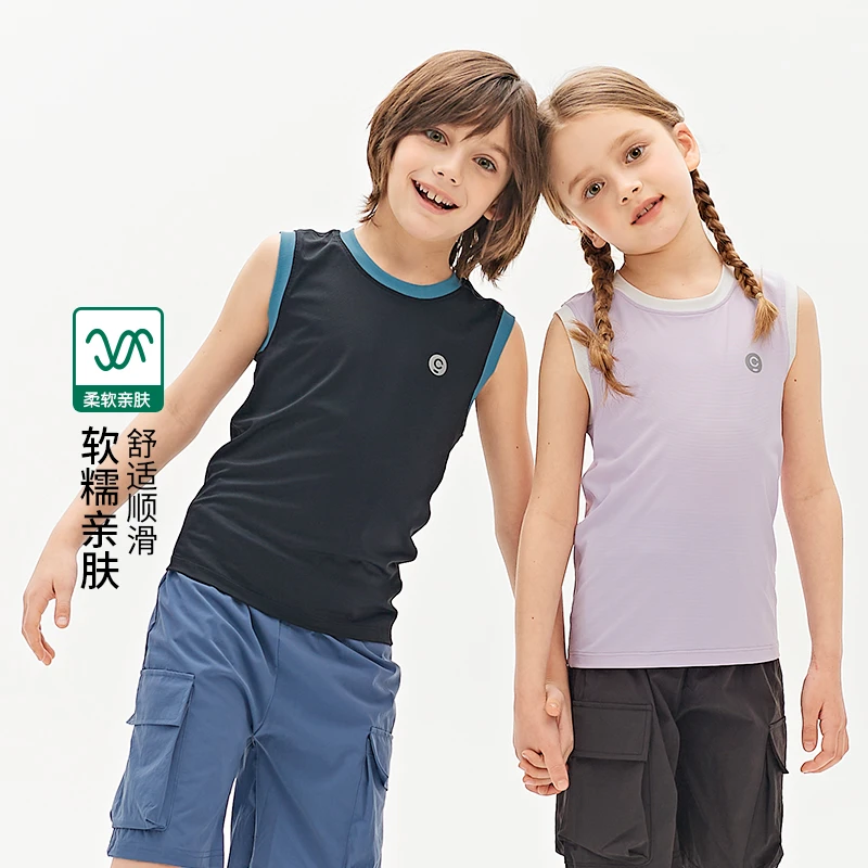 YJ儿童吸湿速干晾感背心夏季运动透气孔背心无袖上衣