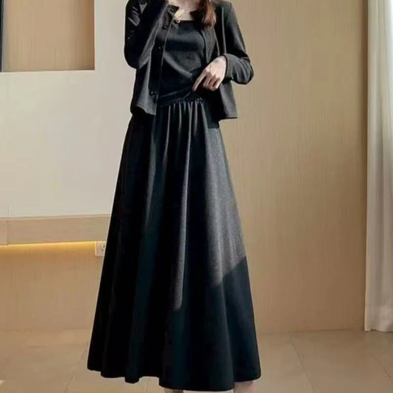 秋季新款韩系休闲风开衫吊带阔腿裤套装显瘦气质长袖时尚