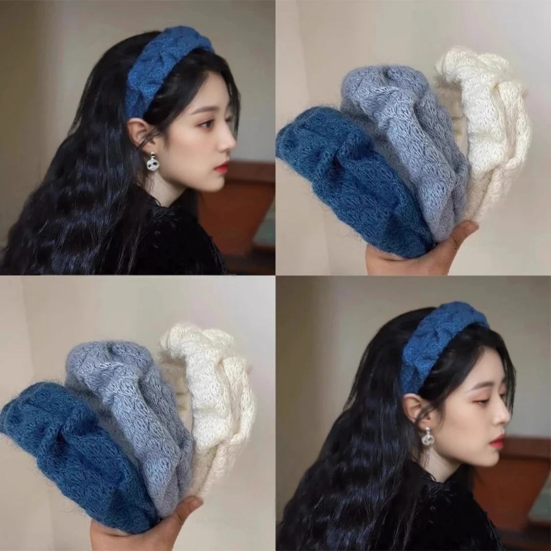 高级感毛线高颅顶纯色发箍女克莱因蓝宽边压发头箍秋冬洗脸头饰女