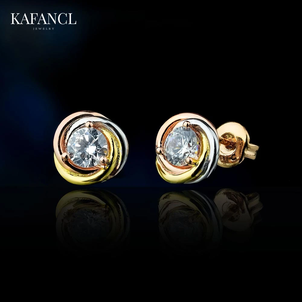 925银针 三环三色镶嵌耳饰 ZF-A793