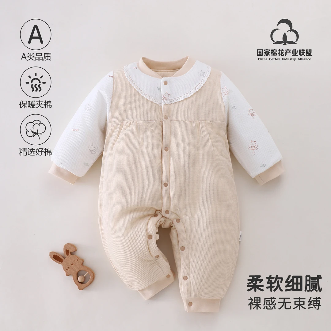 新生儿加棉服秋冬a类婴儿服加厚保暖连体衣男女宝宝爬爬服无束缚