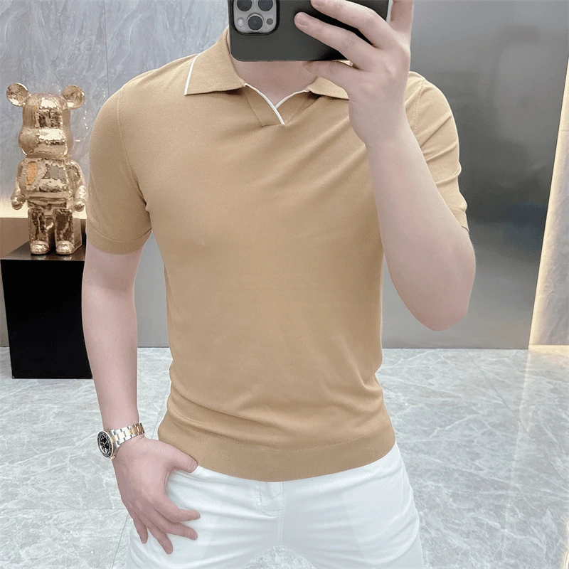欧货轻奢百搭男士短袖T恤针织夏季时尚休闲半袖上衣纯色POLO修身t