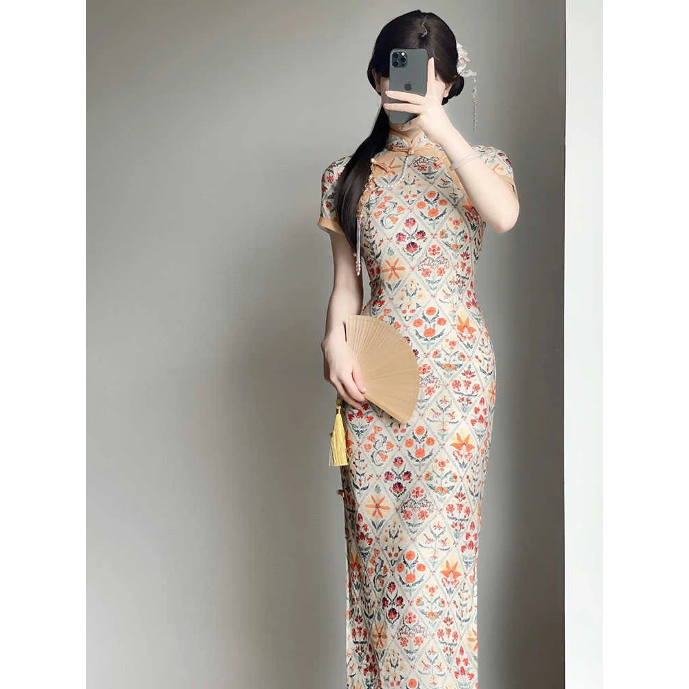 旗袍新款2025新款夏季年轻款少女百搭改良日常可穿修身复古连衣裙