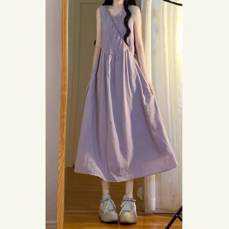 法式气质紫色无袖背心吊带连衣裙女2025夏新款海边高级感度假长裙