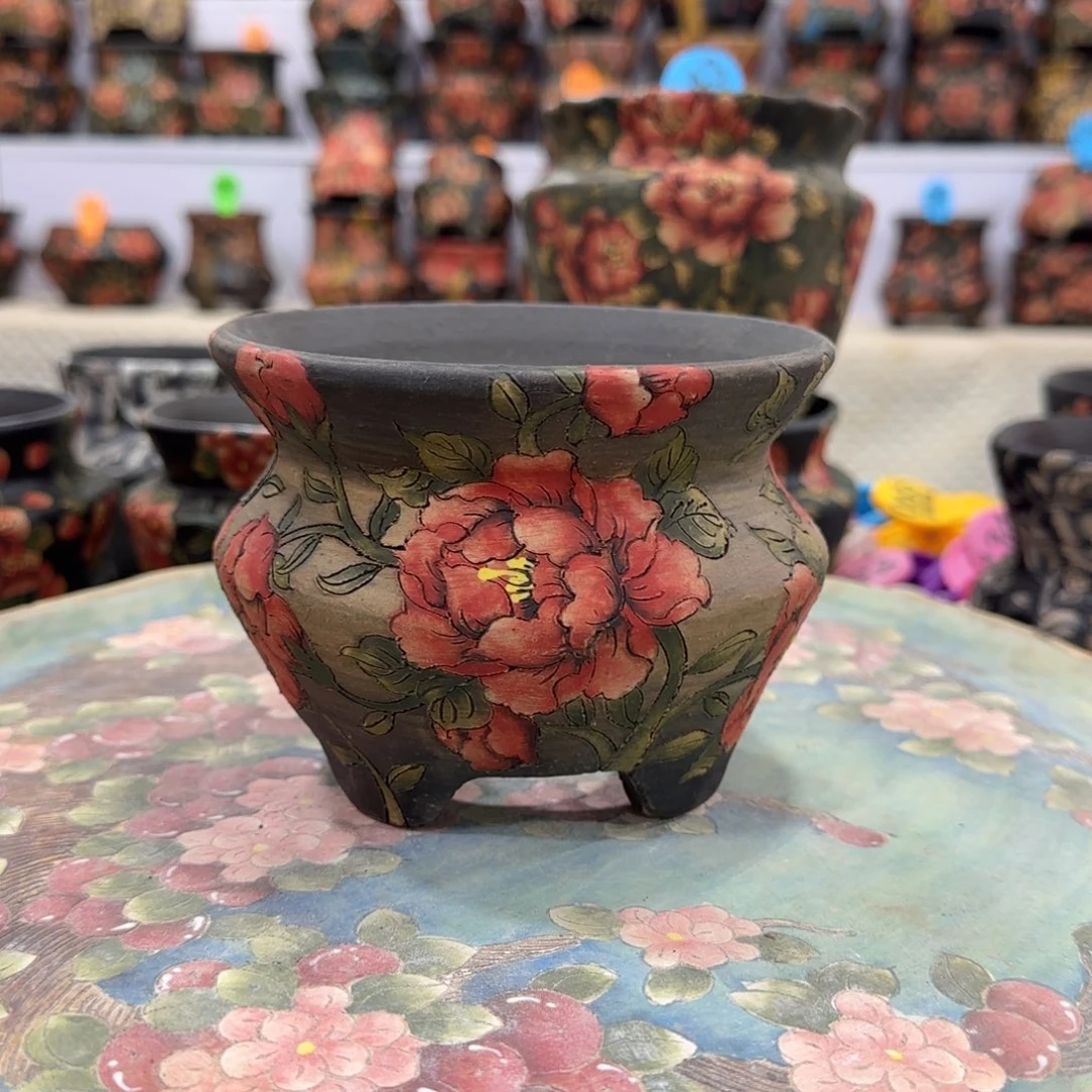 紫砂花盆精品多肉手绘花盆