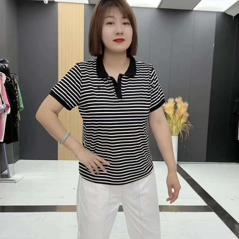 YX9869夏季休闲条纹PoloT恤设计感翻领百搭上衣