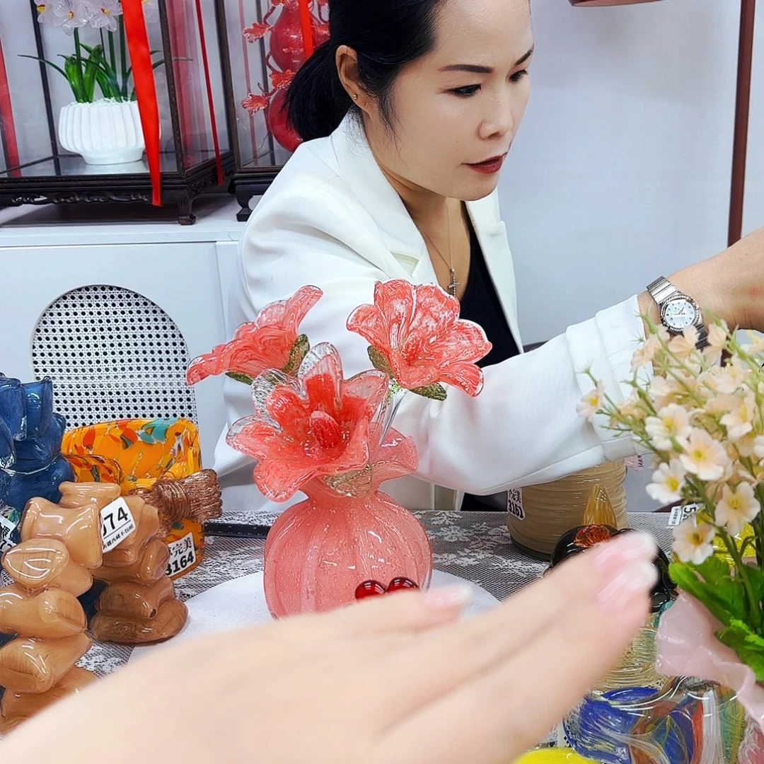 3花1瓶夜光安妮琉璃摆件