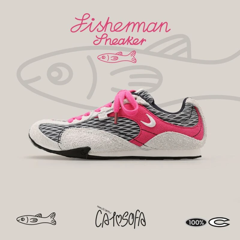 猫与沙发/树莓粉渔网鞋透气网面粗网运动鞋百搭