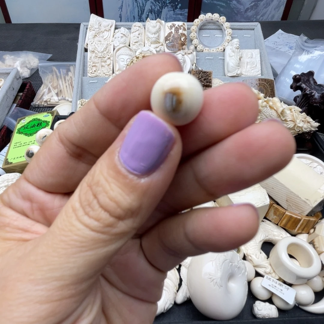 银S925猛犸象牙雕刻圆珠